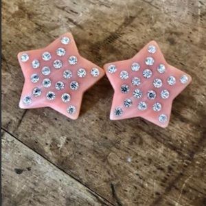 1980s Rhinestone Star Earrings Pink Marble Clip Back